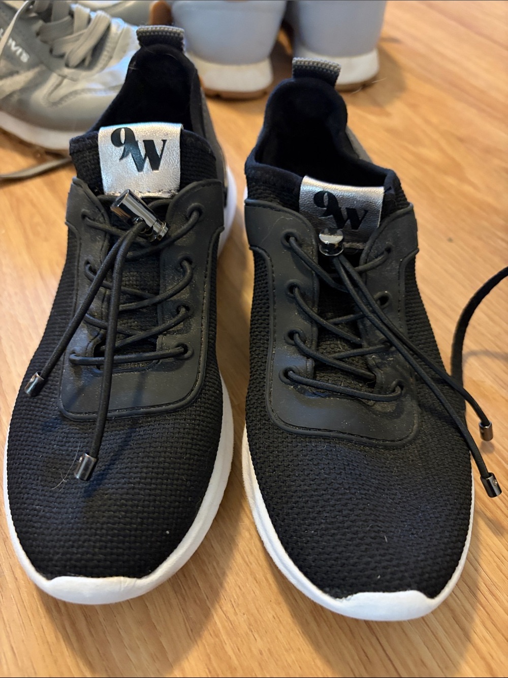 Black Knit Womens Athletic Sneakers with White Sole